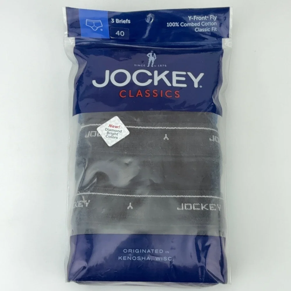 Jockey Classics Mens 3 Pack Briefs Size 40 Black Y-Front Fly 100% Cotton 5707
